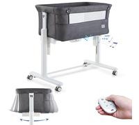 VaVaSoo Berceau à bascule pour bébé, berceau électrique automatique à 5 hauteurs, réglable, pour bébé, berceau à bascule automatique intelligent 3 en 1 avec roulettes, gris foncé