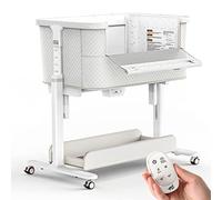 VaVaSoo Berceau à bascule pour bébé électrique à 3 mouvements automatiques - Lit de chevet automatique - Rocks - 5 hauteurs réglables avec musique, roues, rangement - Gris et blanc