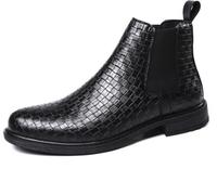 VAVENI Bottes en Cuir tressées décontractées pour Hommes, Chaussures en Cuir PU Brillant, Chaussures Chaudes, 38-48(Noir,44)