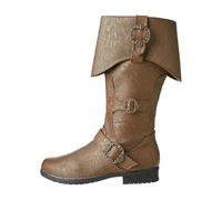 VAVENI Bottes pirates vintage en cuir pupi pour hommes, bottes WESTERN COWBOY, bottes en cuir médiévales, 38-47(Jaune brun,46)