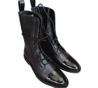 VAVENI Femmes round head Cross Band midleg Knight boots automne hiver bottes en cuir noir(Noir,39)