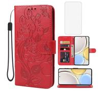 Vavies Coque pour Honor X9 4G/Honor X9 5G/Honor X30/Honor Magic4 Lite Étui portefeuille avec protection d'écran en verre trempé, fleur en cuir à rabat avec porte-cartes de crédit et support pour