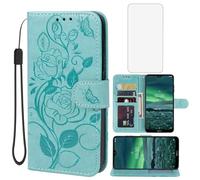 Vavies Coque pour Nokia 2.3 Case TA-1211 TA-1214 Étui portefeuille avec protecteur d'écran en verre trempé, fleur en cuir à rabat porte-cartes de crédit support étui de téléphone pour Nokia 2.3 Vert