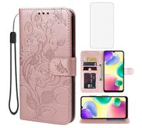 Vavies Étui portefeuille pour Redmi 9C/Redmi 10A/Redmi 9C NFC/Poco C31 avec protection d'écran en verre trempé, fleur en cuir à rabat avec porte-cartes de crédit et support pour Xiaomi Redmi 9C Or