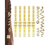 Vavious Lot de 50 bijoux de pirate dorés pour femme - Bijoux de cheveux exquis pour tresses, dreadlocks, pirates d'Halloween - Pinces à cheveux tressées en métal - Accessoires de la Renaissance