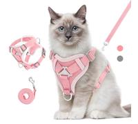 VavoPaw Ensemble Harnais et Laisse pour Chat Anti-évasion, Gilet de Sécurité Souple pour Chaton avec Filet Respirant, Bande Réfléchissante, Harnais Ajustable pour Chaton, Chat, Chiot, M, Rose
