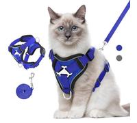 VavoPaw Ensemble Harnais et Laisse pour Chat Anti-évasion, Harnais Ajustable pour Chaton avec Bande Réfléchissante, Filet Respirant, Gilet de Sécurité Souple pour Chat, Chaton, Chiot, M, Bleu Roi