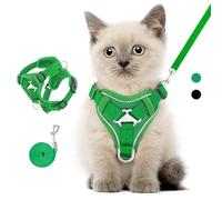 VavoPaw Ensemble Harnais et Laisse pour Chat Anti-évasion, Harnais Ajustable pour Chaton avec Bande Réfléchissante, Filet Respirant, Gilet de Sécurité Souple pour Chat, Chaton, Chiot, S, Vert Moyen
