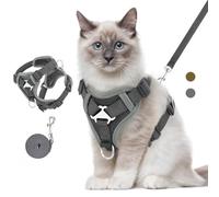 VavoPaw Ensemble Harnais et Laisse pour Chat Anti-évasion, Harnais Ajustable pour Chaton avec Bande Réfléchissante, Filet Respirant, Gilet de Sécurité Souple pour Chat, Chaton, Chiot, M, Gris Foncé