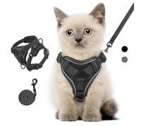 VavoPaw Ensemble Harnais et Laisse pour Chat Anti-évasion, Harnais Ajustable pour Chaton avec Bande Réfléchissante, Filet Respirant, Gilet de Sécurité Souple pour Chat, Chaton, Chiot, S, Noir