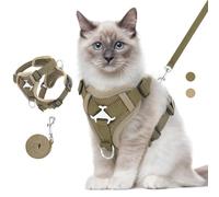 VavoPaw Ensemble Harnais et Laisse pour Chat Anti-évasion, Harnais Ajustable pour Chaton avec Bande Réfléchissante, Filet Respirant, Gilet de Sécurité Souple pour Chat, Chaton, Chiot, M, Kaki