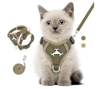 VavoPaw Ensemble Harnais et Laisse pour Chat Anti-évasion, Harnais Ajustable pour Chaton avec Filet Respirant, Bande Réfléchissante, Gilet de Sécurité Souple pour Chat, Chaton, Chiot, XS, Kaki