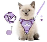 VavoPaw Ensemble Harnais et Laisse pour Chat Anti-évasion, Harnais Ajustable pour Chaton avec Filet Respirant, Bande Réfléchissante, Gilet de Sécurité Souple pour Chat, Chaton, Chiot, S, Violet Clair