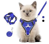 VavoPaw Ensemble Harnais et Laisse pour Chat Anti-évasion, Harnais Ajustable pour Chaton avec Filet Respirant, Bande Réfléchissante, Gilet de Sécurité Souple pour Chat, Chaton, Chiot, S, Bleu Roi