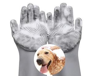 VavoPaw Gants de toilettage doux et magiques pour animaux de compagnie, gant de démêlage efficace pour chiens et chats avec fourrure longue et courte, gants de shampooing pour le bain - Gris