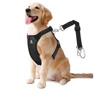 VavoPaw Harnais de Gilet de Sécurité de Véhicule pour Chien, Harnais de Laisse de Ceinture de Voiture rembourré Doux, avec Mousqueton pour Voyage et Sangle Réglable, Taille Large - Noir