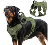 VavoPaw Harnais Tactique Chien, Harnais Chien Contrôle Facile & Anti Traction avec Panneau Molle et Bande Réfléchissante, Gilet Tactique pour Chiens Entraînement, Promenade, Extérieur, Vert Armée, XL