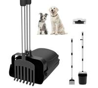 VavoPaw Kit de Ramasse Crotte et Râteau, Pelles Ramasse-crottes pour Chiens avec 20 Sacs Poubelle, Pelle à Déjections Rotative avec Longue Poignée Réglable pour Pelouse Jardin Chenil Cour, Noir