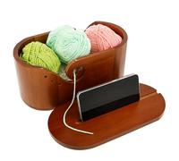 VAVPUP Bol à fil ovale, support de fil à crochet en bois avec couvercle, bol de fil lisse, grand bol à crochet avec double encoche, 28 x 15 x 13,2 cm, cadeau pour les amateurs de tricot et de crochet