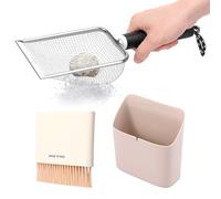 VAVPUP Kit de pelle à litière pour chat - En acier inoxydable - Avec petit balai et pelle à poussière - Accessoire polyvalent - Pour sable de terrarium et déchets de reptiles (style tissé)