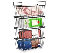 VAVPUP Lot de 4 paniers de congélation pour réfrigérateur - Très grands organiseurs en fil antirouille avec poignées pliables pour cuisine, garde-manger, congélateur, armoire, placards (4 pièces, noir