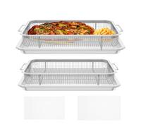 VAVPUP Panier à friture en acier inoxydable, panier de barbecue en maille avec poignée et bol inférieur, panier de barbecue avec 100 feuilles de papier sulfurisé, plaque de cuisson antiadhésive pour