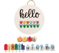 VAVPUP Plaque de bienvenue interchangeable sur le thème des quatre saisons - En bois - Pour porte de bienvenue - Décoration de porte avant - 30 cm