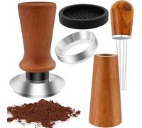 VAVPUP Tamper à café 54 mm, porte-filtre ergonomique en bois avec tapis de tamper, kit d'extraction d'expresso, outil Barista avec rebond automatique (marron, 51 mm)