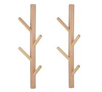 VAWNKUKN Lot de 2 porte-manteaux muraux en bois robuste avec base solide pour chapeau, vêtements, sac à main, écharpes, sacs à main, parapluie (nature)