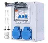 VAYALT Répartiteur mural pré-câblé - Répartiteur de courant de construction avec interrupteur FI 25 A+LS - Disjoncteur 16 A - 2 prises Schuko 230 V - Boîtier étanche IP67 - Répartiteur de courant de