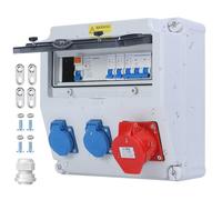 VAYALT Tableau Électrique 16A, Coffret Électrique de Chantier 230V, 2x16A Schuko+ 400V CEE avec Disjoncteur et Protection FI, Boîtier étanche IP67,Coffret de Chantier-Répartiteur mural pré-câblé