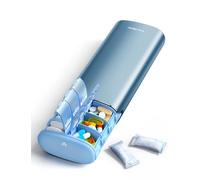 VAYDEER Pilulier 7 jours [certifié LFGB] [Résistant au sec] [Protégé contre la lumière] [Aluminium] Boîte à pilules de voyage pour 2 boîtes à médicaments quotidiennes, matin et soir (bleu)