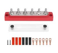 VAYEODEYU Bloc de Distribution d'énergie en cuivre multicolore, goujons terminaux M6, barre omnibus 150A 48V 4/6 voies(6Way RED)