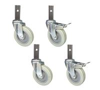 VAYEODEYU Ensemble de roulettes, Roulettes pivotantes en PU for chariot de cuisine, tube carré de 4 pouces, 23 mm, 210 kg, lot de 4, trou de 45 mm, 85 mm(Brake+universal,45mm)