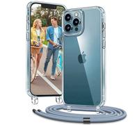 Vaykwo Lanyard Coque pour iPhone 12/12 Pro 6.1'', avec Collier Réglable, Transparente à 360 Degrés avec Tour de Cou, Bleu