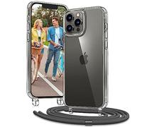 Vaykwo Lanyard Coque pour iPhone 12 / iPhone 12 Pro 6.1'', Coque avec Collier Réglable pour iPhone 12/12 Pro, Protection Complète à 360 Degrés Transparente avec Tour de Cou, Gris