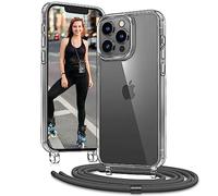 Vaykwo Lanyard Coque pour iPhone 13 Pro 6.1'', Coque avec Tour de Cou Réglable pour iPhone 13 Pro, Protection Complète à 360 Degrés Transparente avec Tour de Cou, Gris