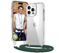 Vaykwo Lanyard Coque pour iPhone 14 Pro Max 6,7'', Coque avec Collier Réglable pour iPhone 14 Pro Max, Protection Complète à 360 Degrés Transparente avec Tour de Cou, Vert Foncé