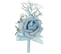 Vayliro Lot de 6 broches en forme de roses artificielles | 13 cm x 8 cm, épingles, style clip, mariage, fête, bal de fin d'année, marié, témoin, boutonnière, bleu clair