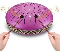 VAYOTOY Tambour de Langue en Acier 6 Pouces 11 Tons Steel Tongue Drum Handpan Instrument Percussion avec Pilons, Sac de Rangement, Médiators, Livre de Musique pour Méditation, Yoga, Temple