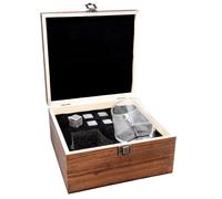 VB VIN BOUQUET Fia 1366 Set de whisky dans une boîte en bois, 6 cubes en pierre pour refroidir + 2 verres en verre hexagonaux élégants, parfait pour un cadeau