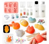 VBACALA 50 PCS Kit DIY Squishy Fluorescent Taba,150ml AB Silicone1:1mélange Créer Deux Lapins Différents,Deux Poussins Différents,Carottes,Œufs Pâques Squishy,Cadeau Anti-Stress DIY pour Enfants