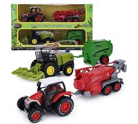 VBACALA Die-Cast Tracteur Jouet,Tracteur avec remorque Moissonneuse-batteuseJouet Set,Véhicule de Ferme tracté à l'arrière Modèle de TracteurJouet à partir de 3 Ans Garçons Filles Enfants