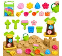 VBACALA Jeux de Plage Fleur 21 Pièces, Jouets de Sable avec Moulin à Sable et Sac Filet, Seau Arrosoir, Pelle, Râteau et Moules à Sable, Jouets pour Bac à Sable, Jardin et Plage, Enfant dès 3 Ans