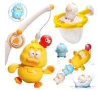 VBACALA Jouet de Bain Enfant 5 Pièces, Jeu de Pêche avec Canne à Pêche Magnétique, 3 Canards Flottants et Épuisette, Canard à Remonter, Jouet pour Baignoire et Piscine dès 3 Ans