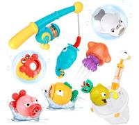 VBACALA Jouets de Bain à Partir de 1 2 3 Ans,Jouet de Bain Bébé Jeu de Pêche,Jouet de Bain avec Cannes à Pêche Pistolets à Eau Filet de Pêche Poissons Magnétiques Jouets d'eau Enfants Cadeau