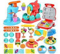 VBACALA Kit Pâte à Modeler Enfant, Accessoires Pâte à Modeler Kitchen Creations avec 12 Pots, Machine à Glace, Machine à Pâtes et Burger, Outils et Moules, Cadeau Enfants dès 3 Ans