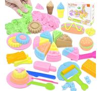 VBACALA Kit Sable Magique 750g avec Bac Sable,Moules Gateaux,Hamburgers et Glaces,Jouets pour Jouer avec du sable a l'Interieur avec Accessoires et Outils,Cadeau pour Enfants 3+ Ans,Filles et Garcons