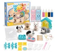 VBACALA Kit Squishy DIY Enfant dès 6 Ans, 100 ML Silicone Liquide AB Rapport 1:1, 6 Moules Chien, 4 Pots de Pigments, Pendentifs, Sachets de Rangement et Accessoires，Jouets Sensoriels Enfant 6+ Ans