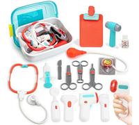 VBACALA Malette Docteur Enfant,Set de 17 Pièces avec Stéthoscope,Seringue,Thermomètre, Sacoche de Médecin,Jouets pour Jeux de Rôle chez Le Dentiste,Jouet d'Imitation et Cadeau pour Enfants dès 3 Ans